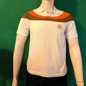 Sergio Tacchini Polo Shirt 80's Tennis Polo Size Small Tan Brown & Orange
